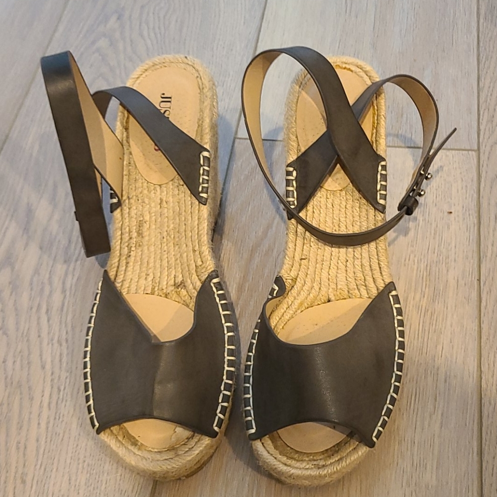 Dark grey espadrille wedges